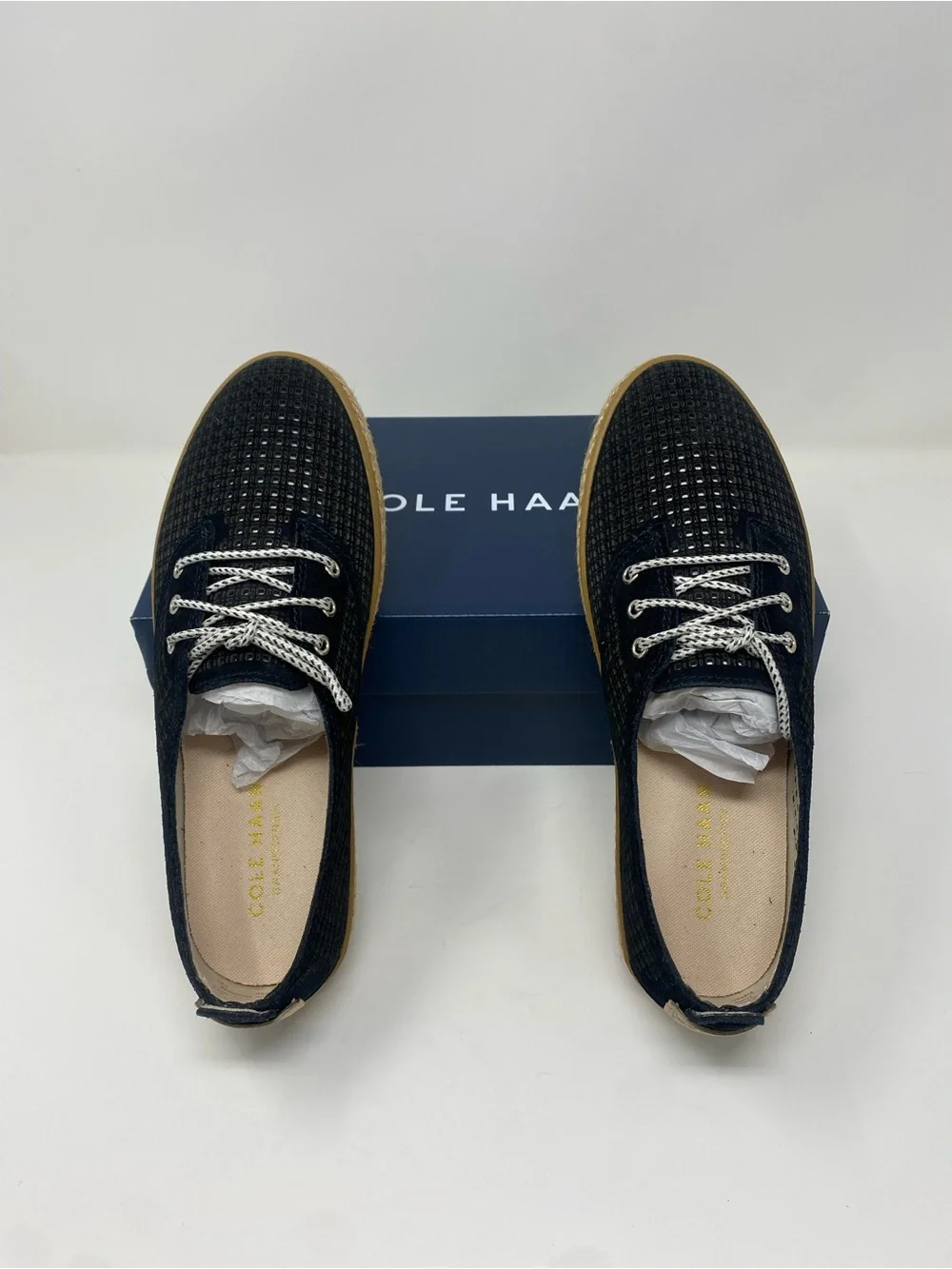 Cole Haan Black Woven Lace-Up Espadrille with Tan Soles